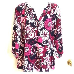 Crown and Ivy Top Tunic Large Blue Pink